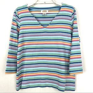 Talbots Striped Knit Shirt 3/4 Sleeve Size M